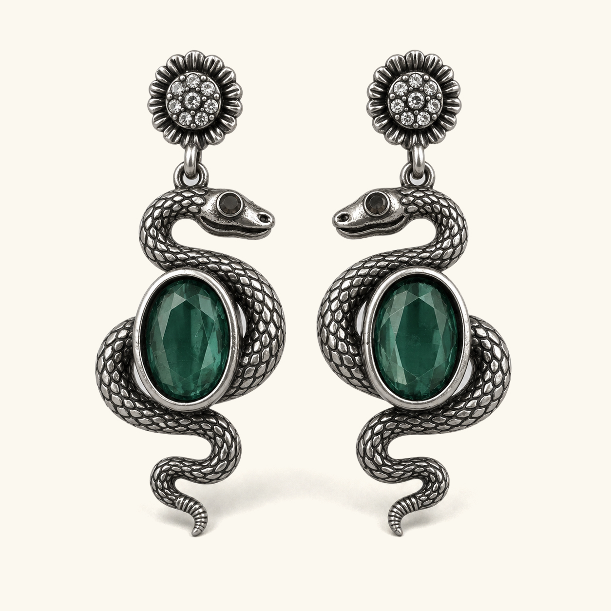 Serpent's Grace Sea Green Drop Earrings - Image 2