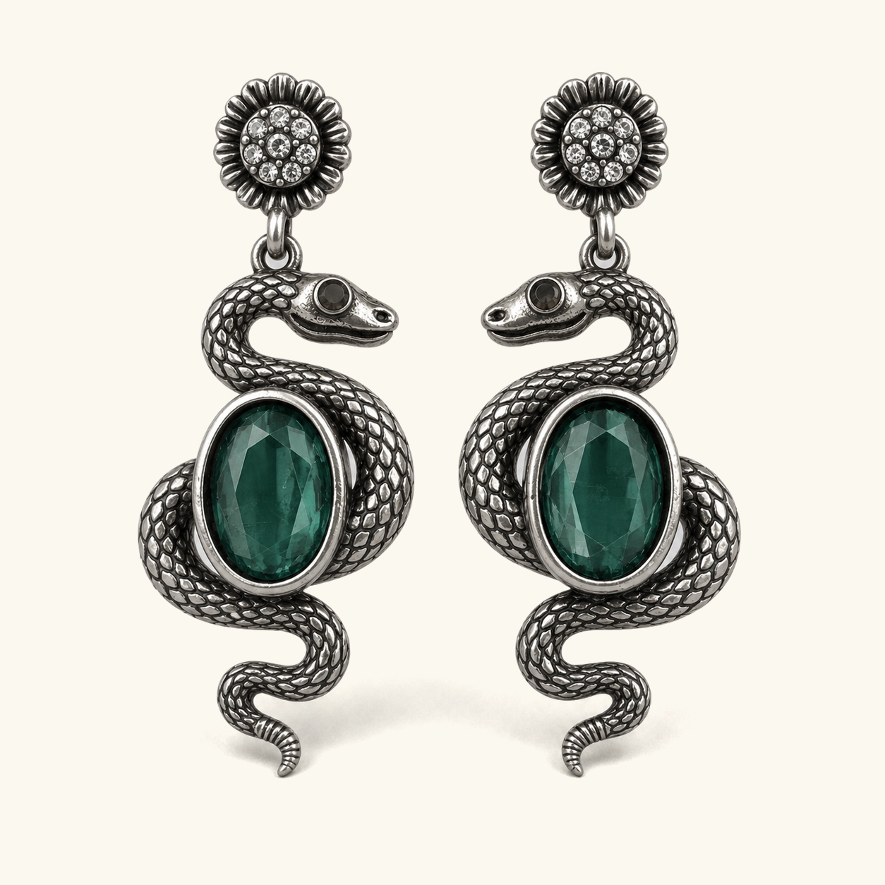 Serpent's Grace Sea Green Drop Earrings - Image 3