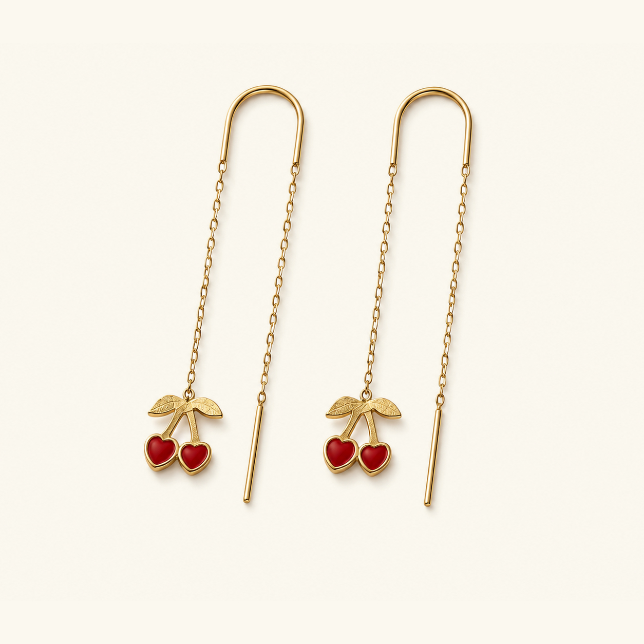Crimson Cherry Threader Earrings - Image 2
