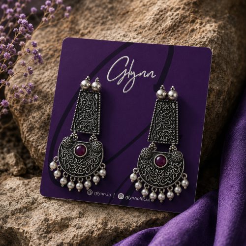 Vintage Filigree Maroon Stone Drop Earrings