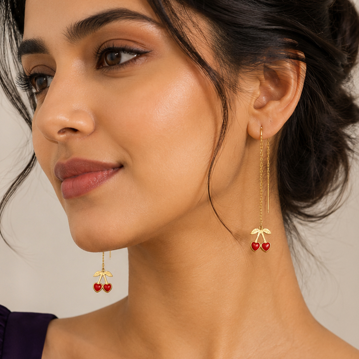 Crimson Cherry Threader Earrings - Image 3
