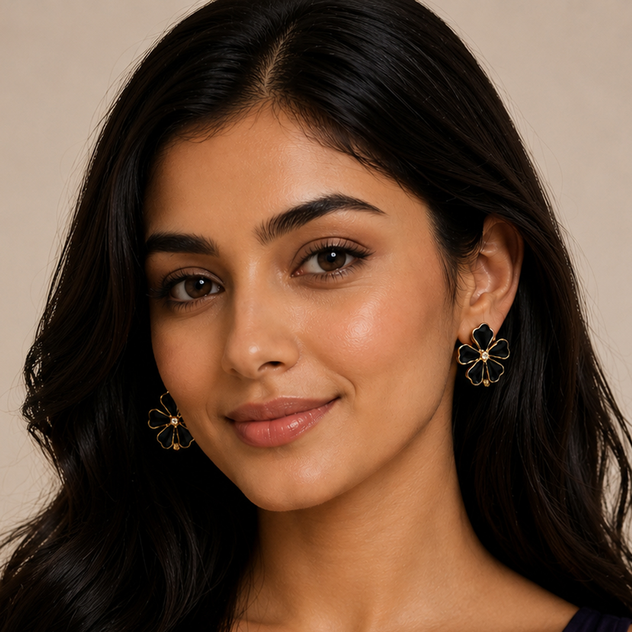 Midnight Blossom Statement Stud Earrings - Image 3