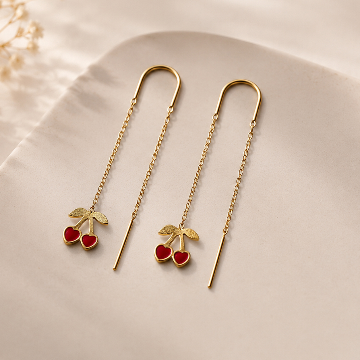 Crimson Cherry Threader Earrings - Image 4