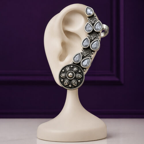 Mandala Blossom White Stone Ear Cuffs