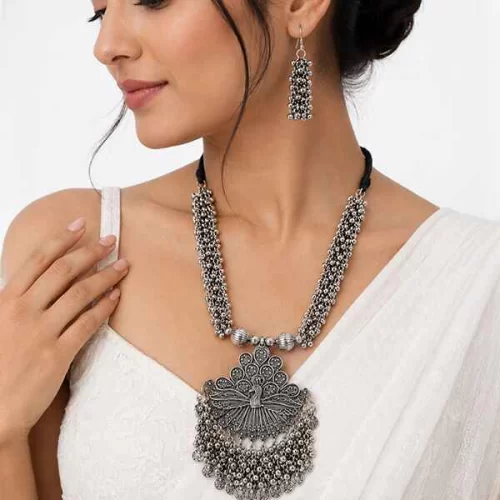 Vintage Tribal Royal Peacock Pendant and Earring Set